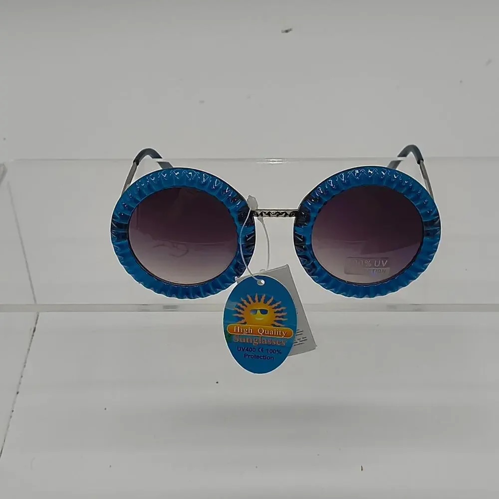 Blue round sunglasses with silver